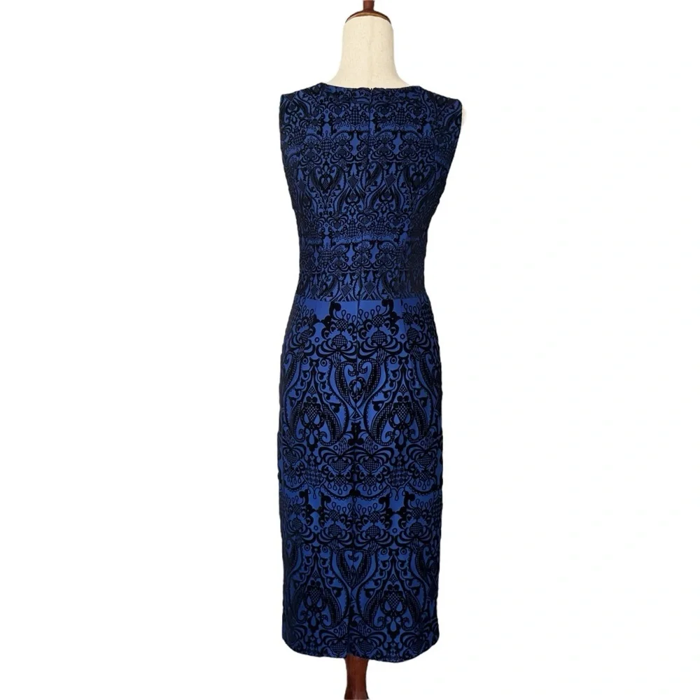 eci‎ Y2K velvet burnout blue black Sleeveless midi Dress elegant sheath goth